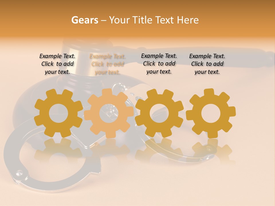 A Judge's Hammer And Handcuffs On Top Of A Table PowerPoint Template