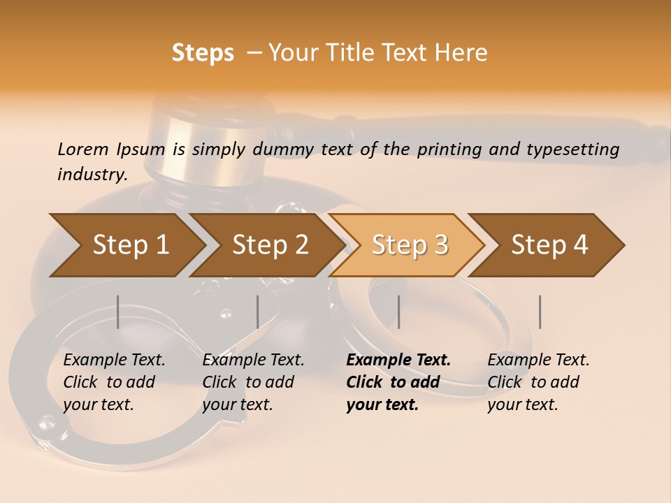 A Judge's Hammer And Handcuffs On Top Of A Table PowerPoint Template