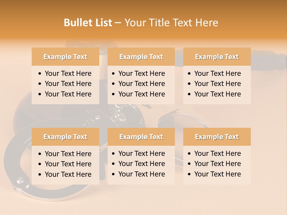 A Judge's Hammer And Handcuffs On Top Of A Table PowerPoint Template