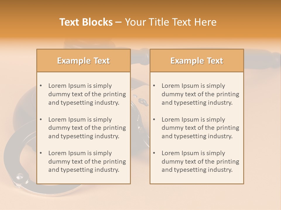 A Judge's Hammer And Handcuffs On Top Of A Table PowerPoint Template