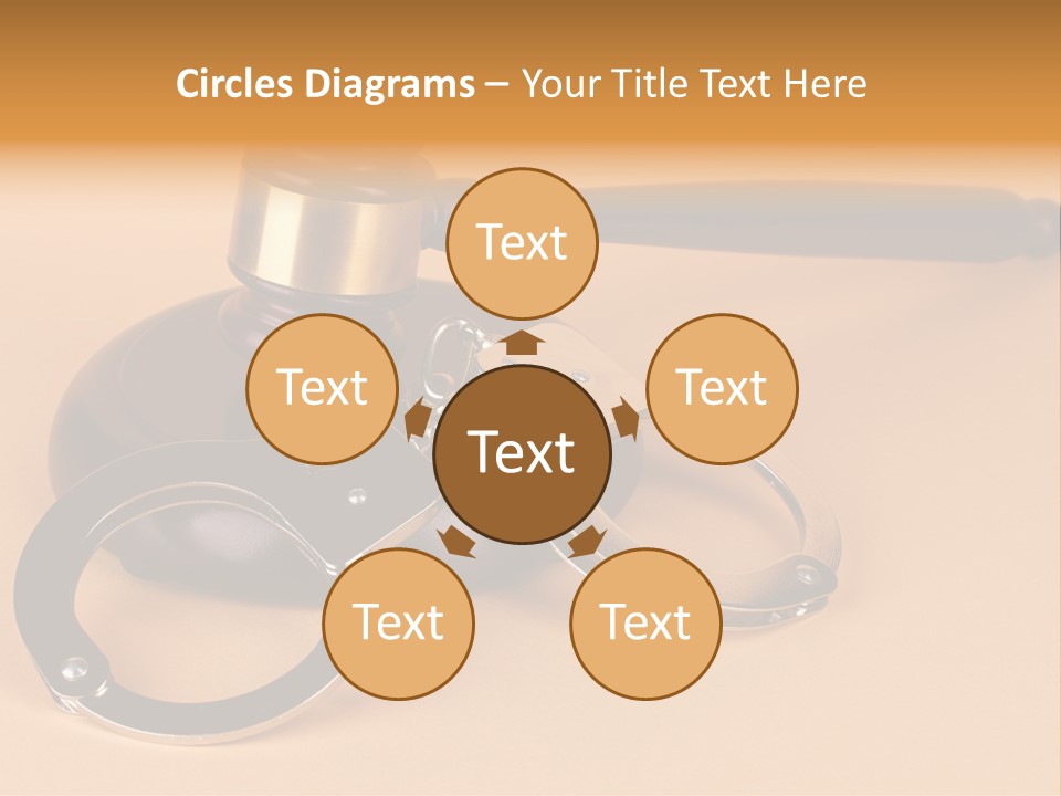 A Judge's Hammer And Handcuffs On Top Of A Table PowerPoint Template