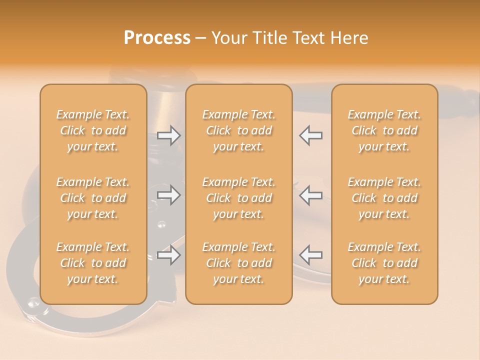 A Judge's Hammer And Handcuffs On Top Of A Table PowerPoint Template
