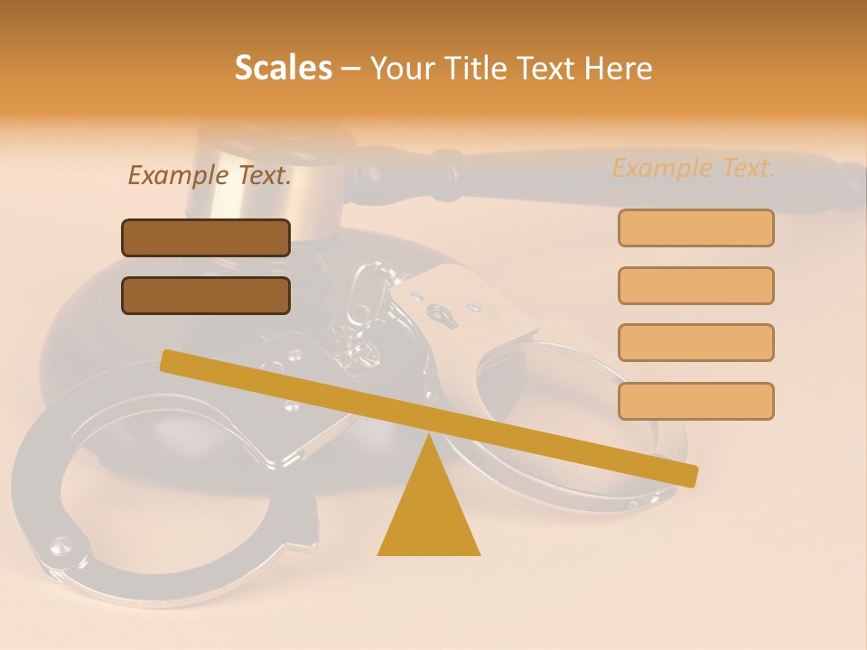 A Judge's Hammer And Handcuffs On Top Of A Table PowerPoint Template
