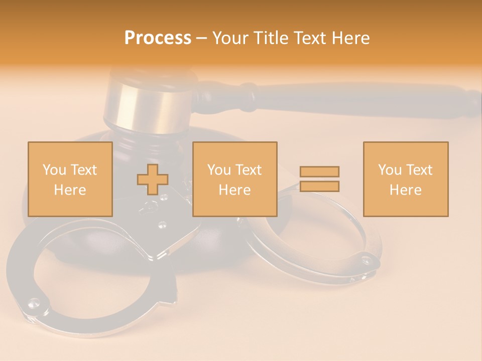 A Judge's Hammer And Handcuffs On Top Of A Table PowerPoint Template