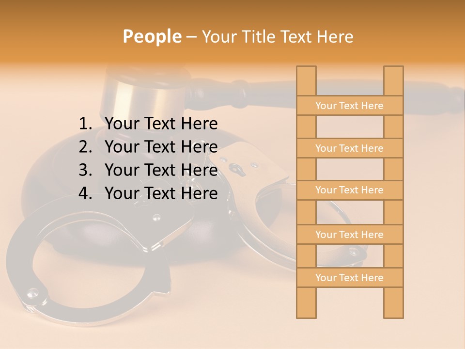 A Judge's Hammer And Handcuffs On Top Of A Table PowerPoint Template