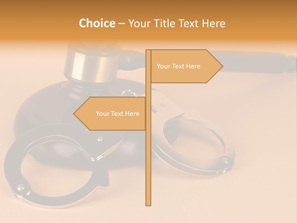 A Judge's Hammer And Handcuffs On Top Of A Table PowerPoint Template