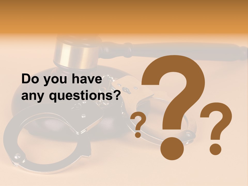 A Judge's Hammer And Handcuffs On Top Of A Table PowerPoint Template