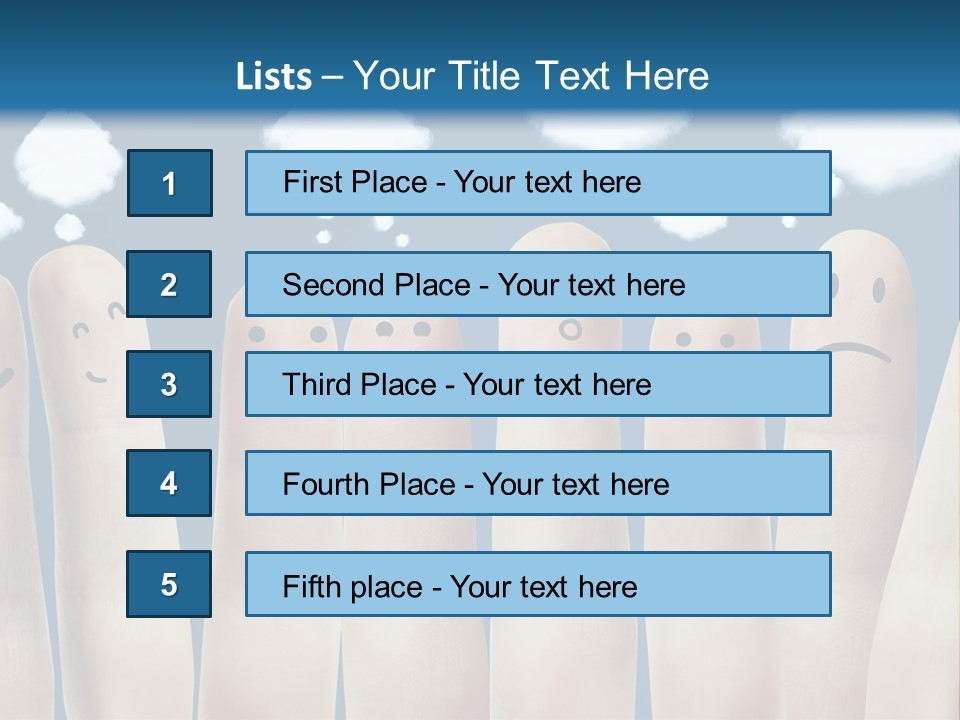 A Group Of Fingers With Faces Drawn On Them PowerPoint Template