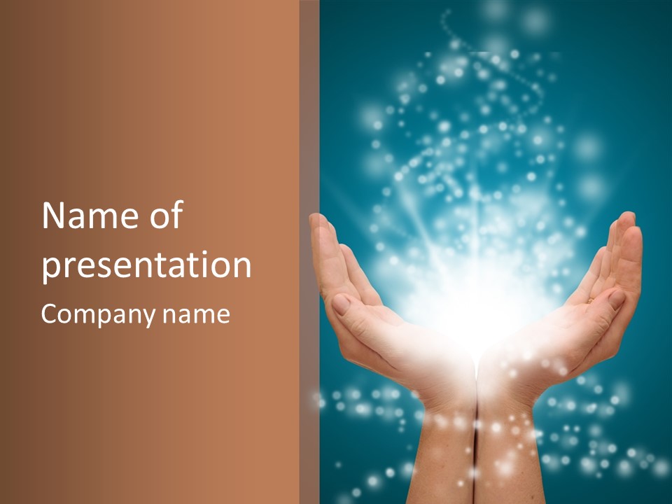 A Person Holding Their Hands With A Light Coming Out Of It PowerPoint Template