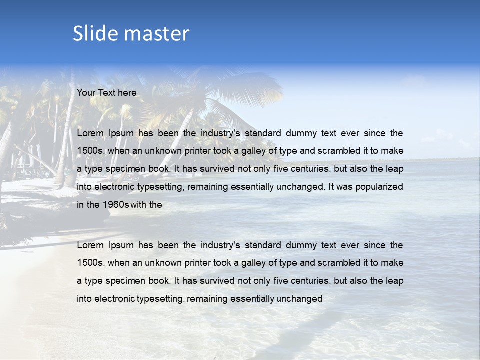 A Sandy Beach With Palm Trees And Water PowerPoint Template