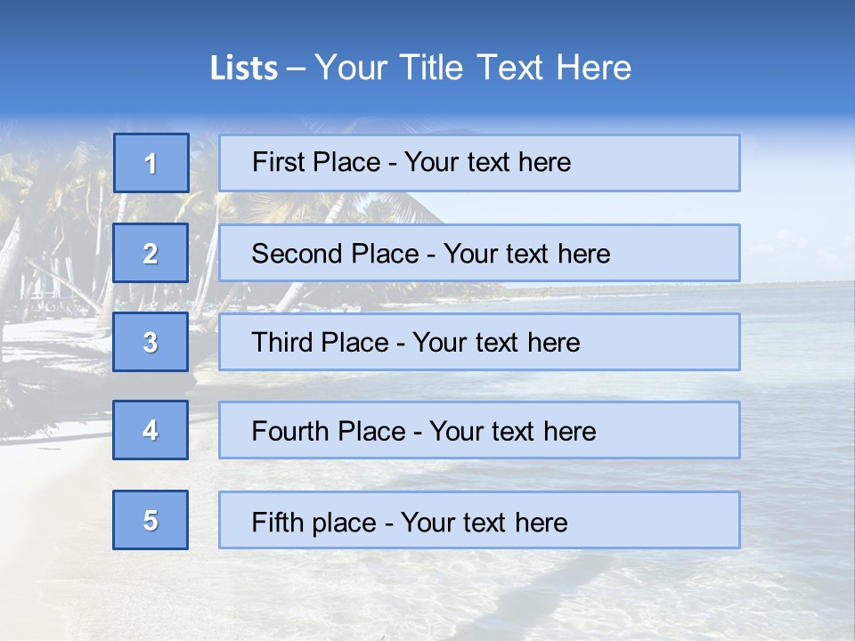 A Sandy Beach With Palm Trees And Water PowerPoint Template