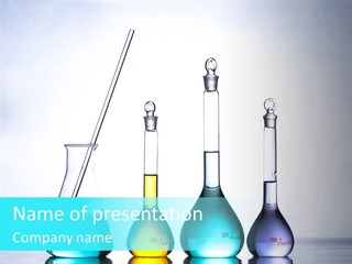 A Group Of Flasks And Beakles With Liquid In Them PowerPoint Template