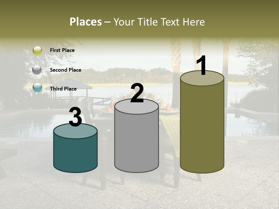 A Table With Chairs Near A Swimming Pool PowerPoint Template