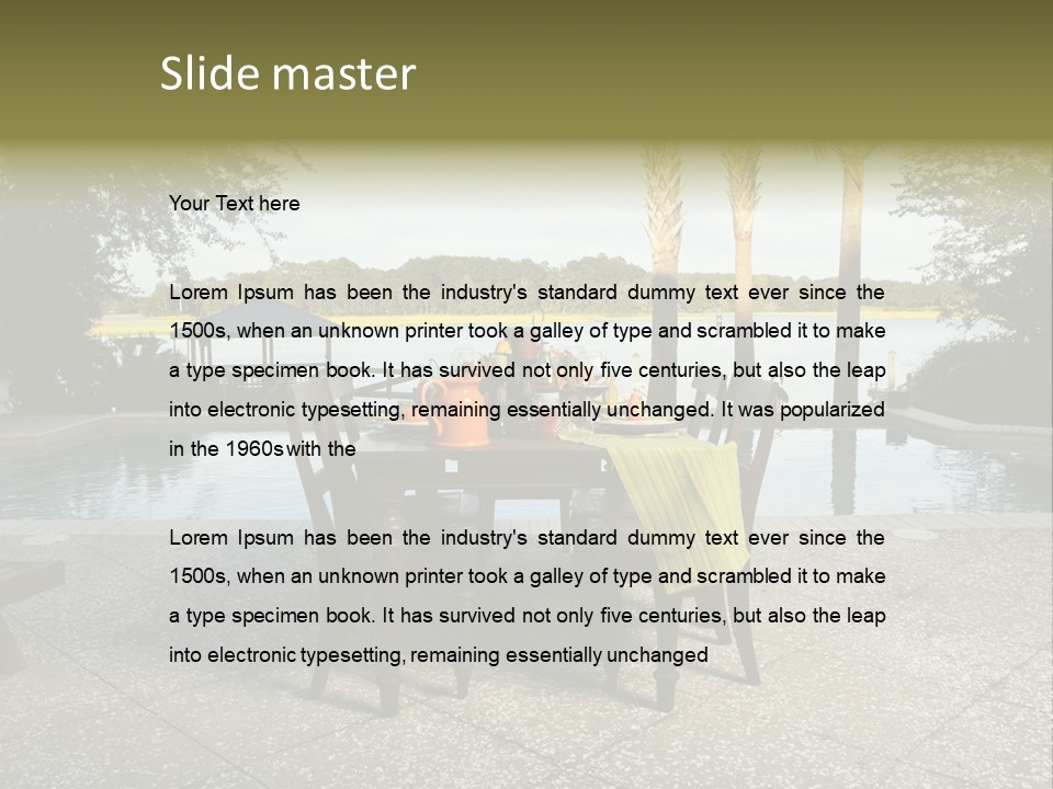 A Table With Chairs Near A Swimming Pool PowerPoint Template