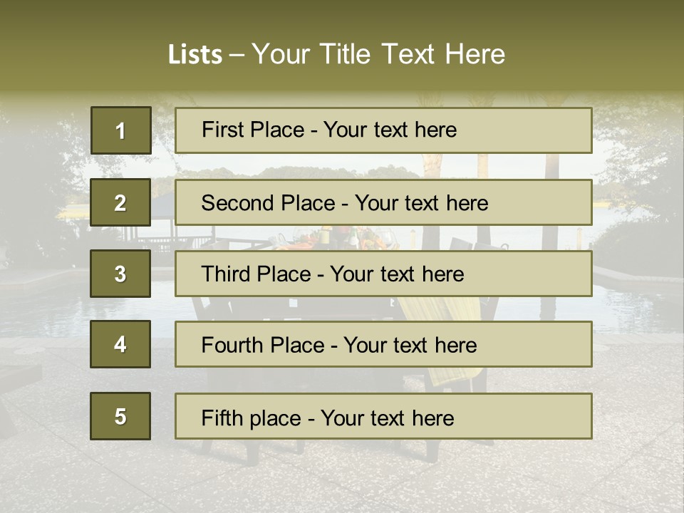 A Table With Chairs Near A Swimming Pool PowerPoint Template