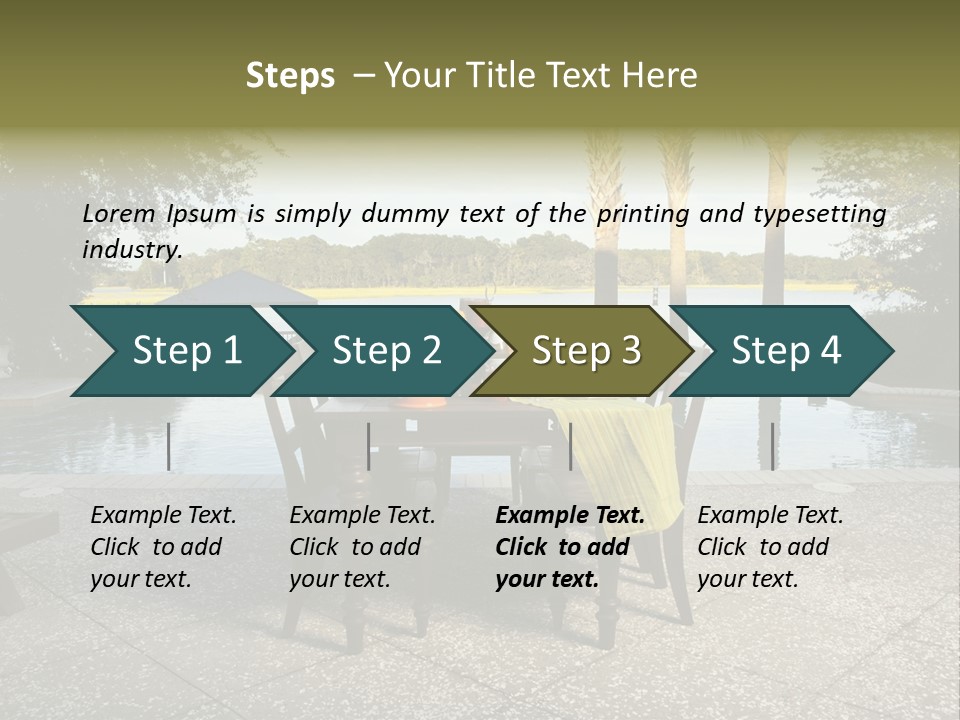 A Table With Chairs Near A Swimming Pool PowerPoint Template