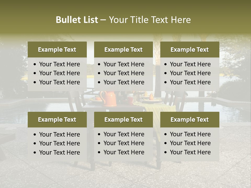 A Table With Chairs Near A Swimming Pool PowerPoint Template
