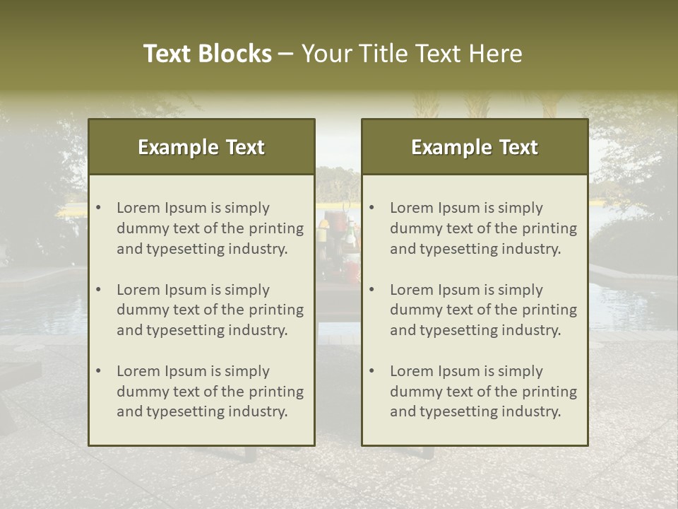 A Table With Chairs Near A Swimming Pool PowerPoint Template