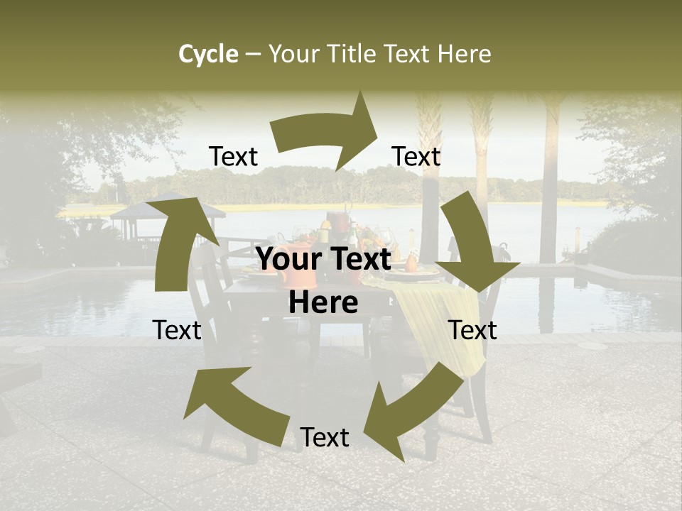 A Table With Chairs Near A Swimming Pool PowerPoint Template