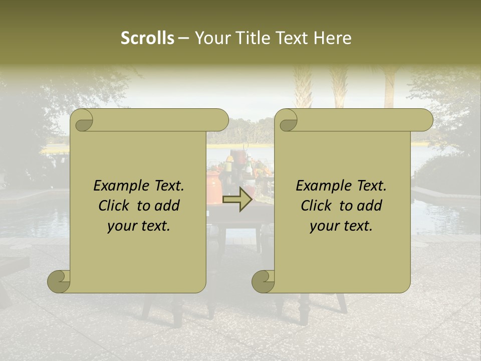 A Table With Chairs Near A Swimming Pool PowerPoint Template