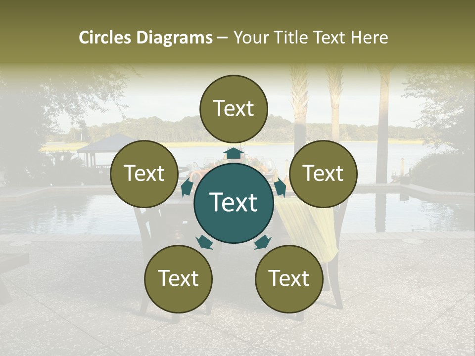 A Table With Chairs Near A Swimming Pool PowerPoint Template