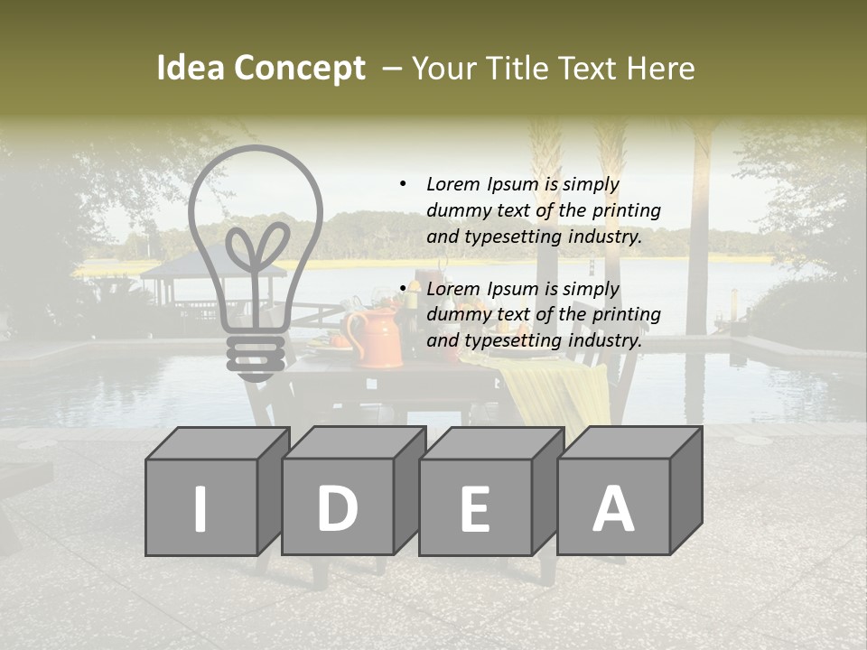 A Table With Chairs Near A Swimming Pool PowerPoint Template