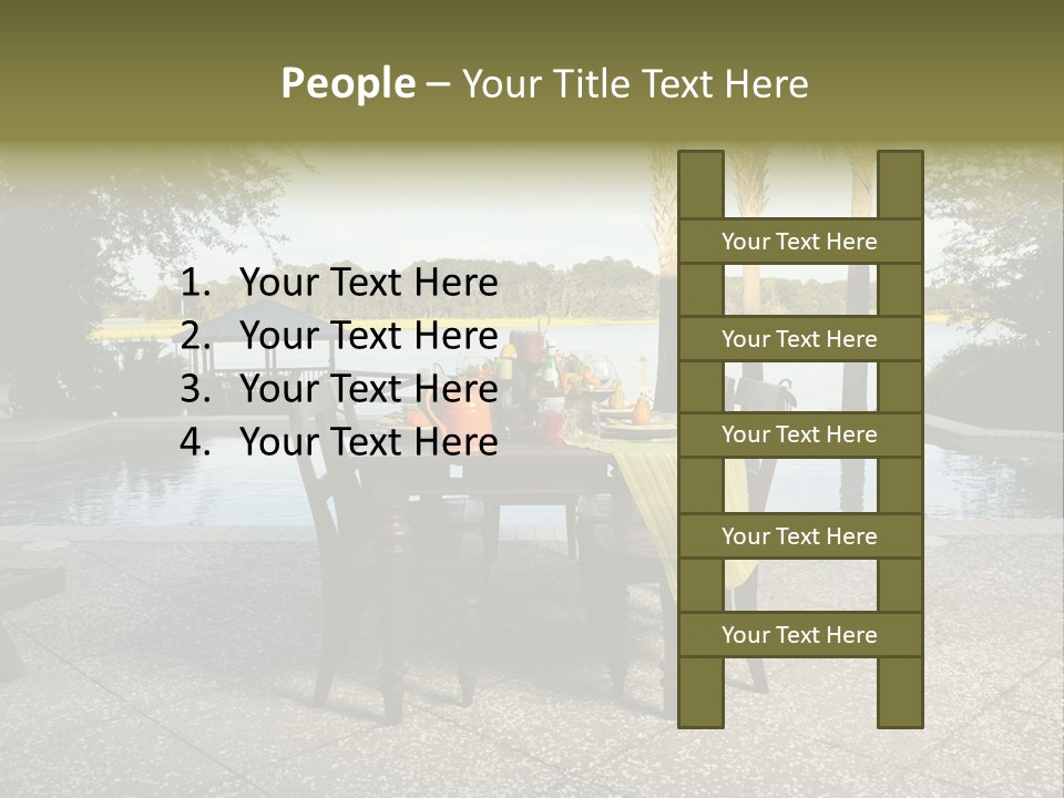 A Table With Chairs Near A Swimming Pool PowerPoint Template