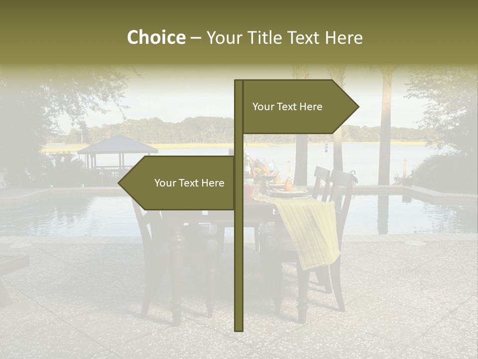 A Table With Chairs Near A Swimming Pool PowerPoint Template