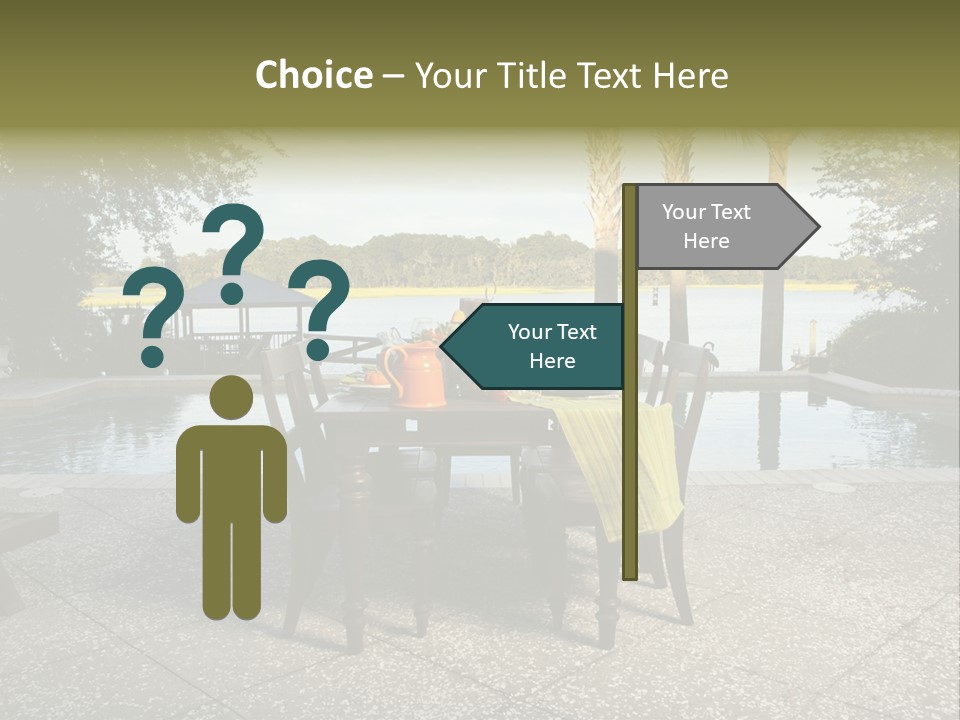 A Table With Chairs Near A Swimming Pool PowerPoint Template