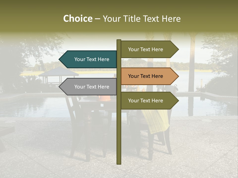 A Table With Chairs Near A Swimming Pool PowerPoint Template