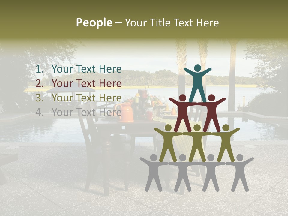 A Table With Chairs Near A Swimming Pool PowerPoint Template