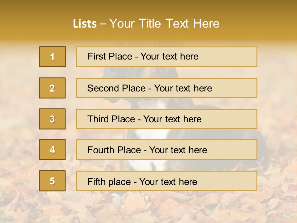 A Brown And White Dog Laying On Top Of A Pile Of Leaves PowerPoint Template