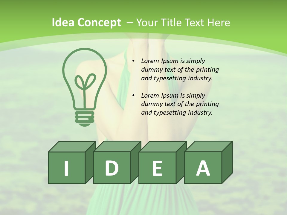 A Woman In A Green Dress Holding A Pink Flower PowerPoint Template