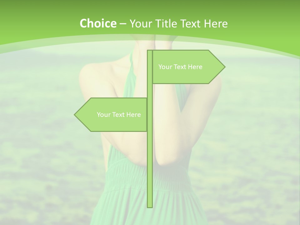 A Woman In A Green Dress Holding A Pink Flower PowerPoint Template