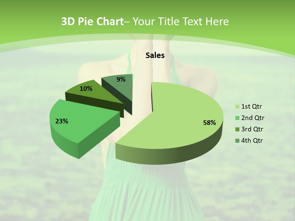 A Woman In A Green Dress Holding A Pink Flower PowerPoint Template