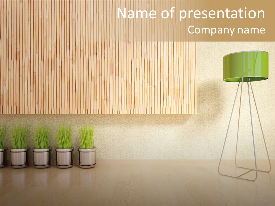 A Room With A Green Lamp And Some Plants PowerPoint Template