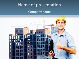 A Man In A Hard Hat Giving A Thumbs Up PowerPoint Template