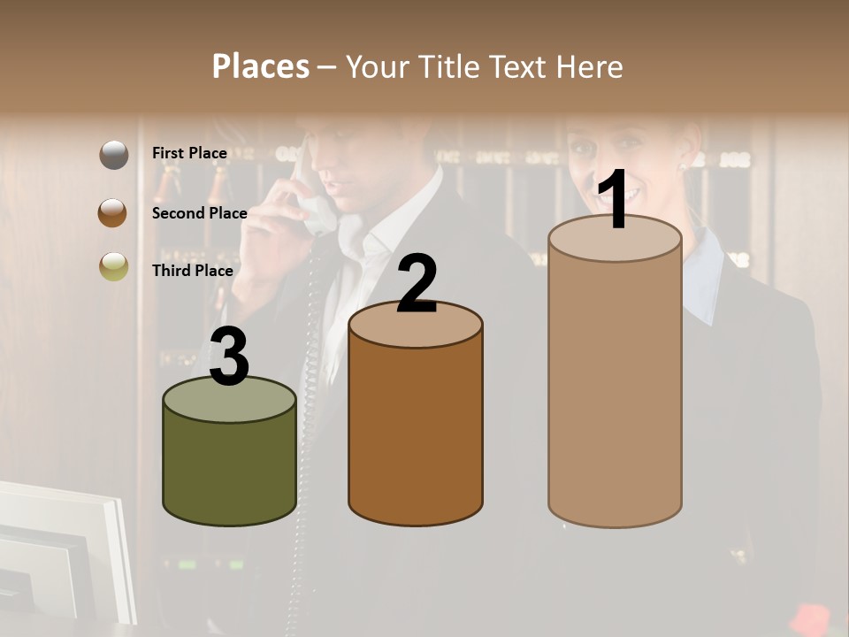 Handsome Colleague Desk PowerPoint Template