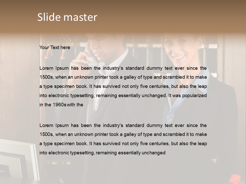 Handsome Colleague Desk PowerPoint Template