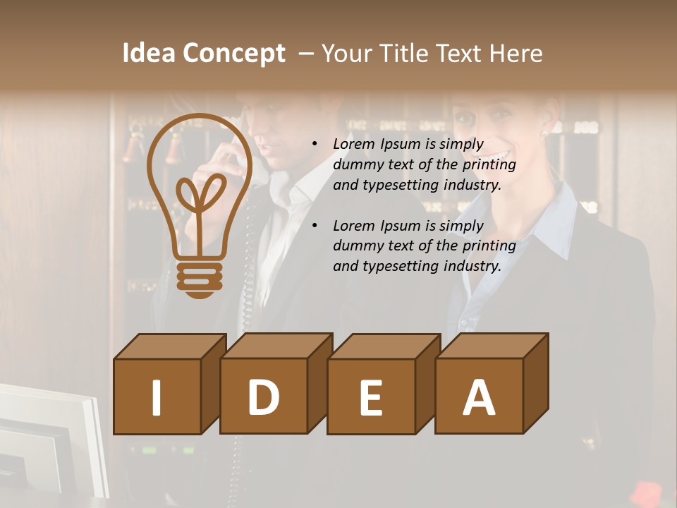 Handsome Colleague Desk PowerPoint Template