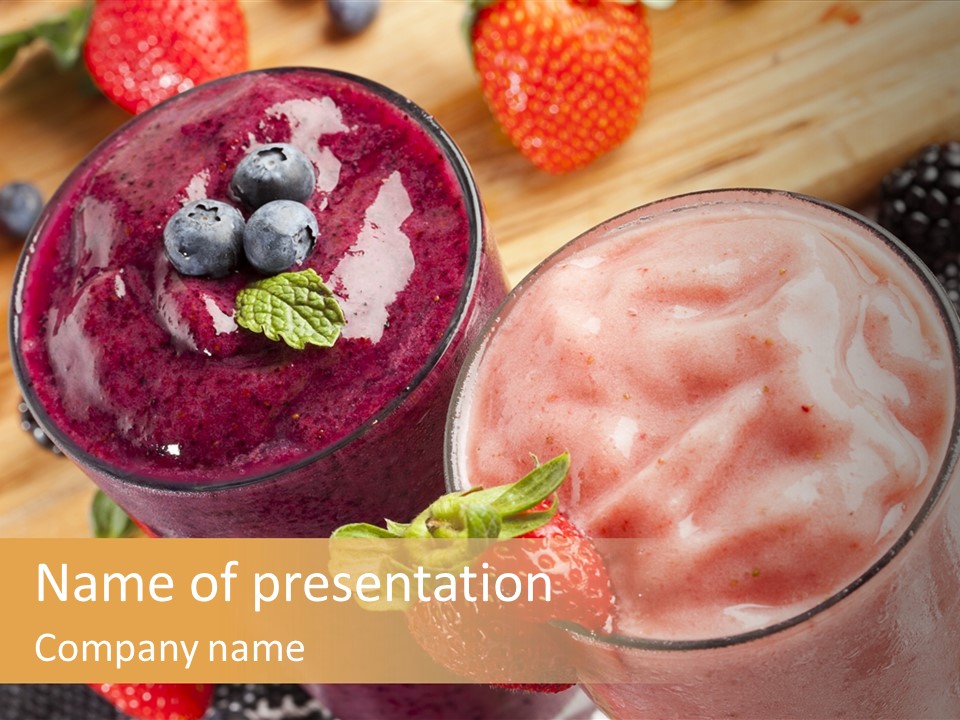 Two Glasses Of Smoothie With Strawberries On A Table PowerPoint Template