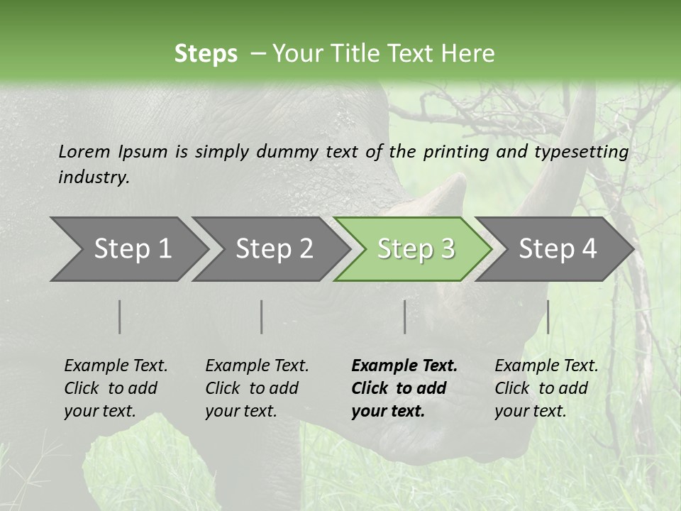 A Rhino Is Standing In The Grass Near A Tree PowerPoint Template
