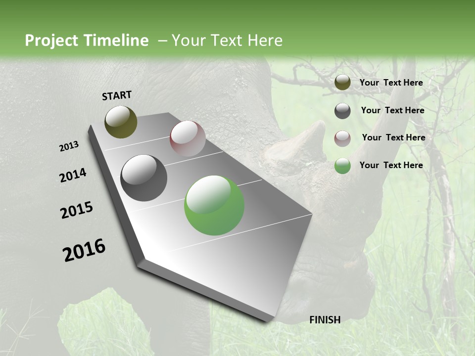 A Rhino Is Standing In The Grass Near A Tree PowerPoint Template