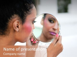 A Woman Looking At Her Reflection In A Mirror PowerPoint Template