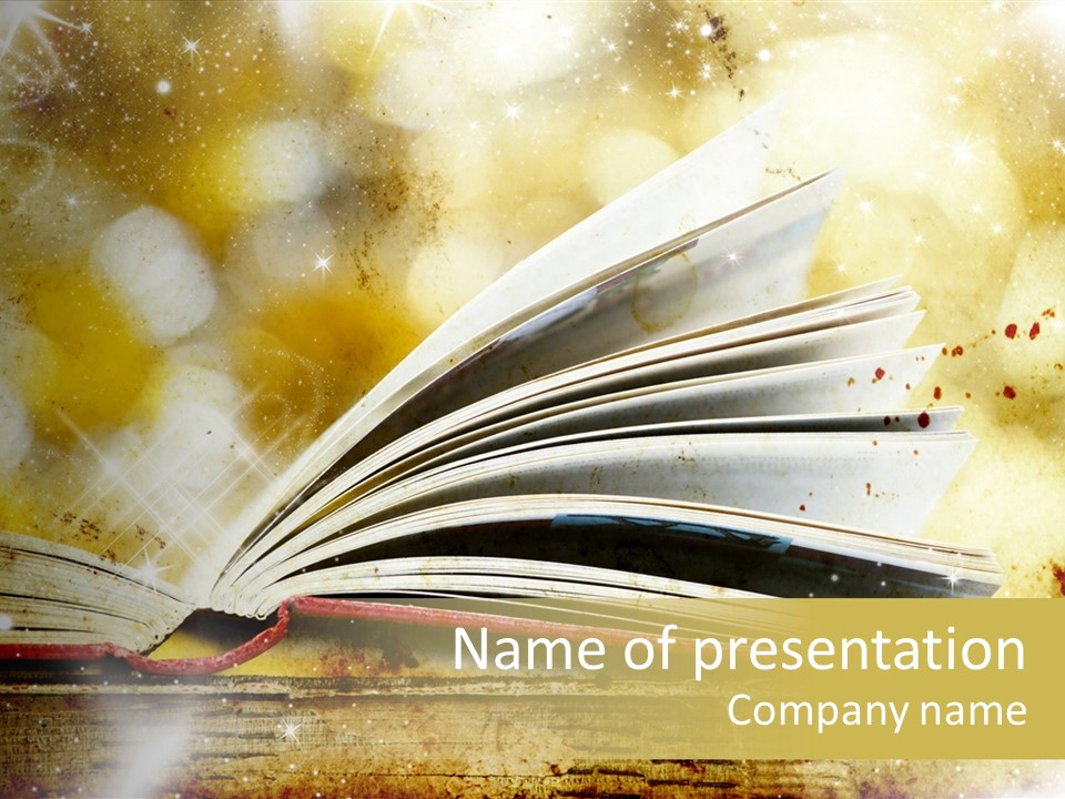 An Open Book On A Table With A Blurry Background PowerPoint Template