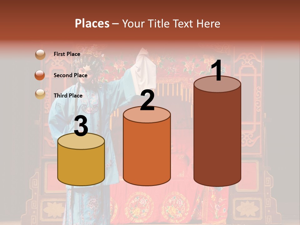 A Woman In A Chinese Costume Standing In Front Of A Stage PowerPoint Template