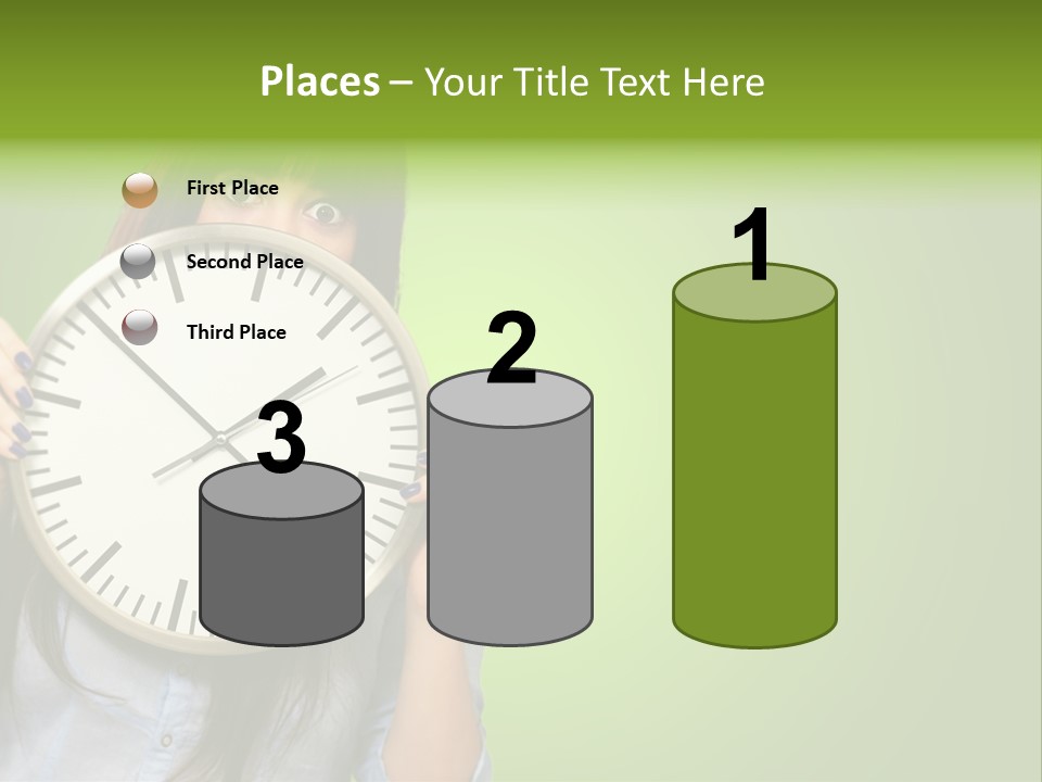 A Woman Holding A Large Clock Over Her Face PowerPoint Template