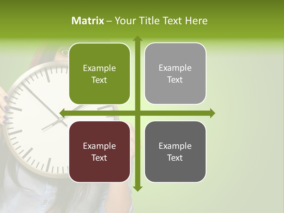 A Woman Holding A Large Clock Over Her Face PowerPoint Template