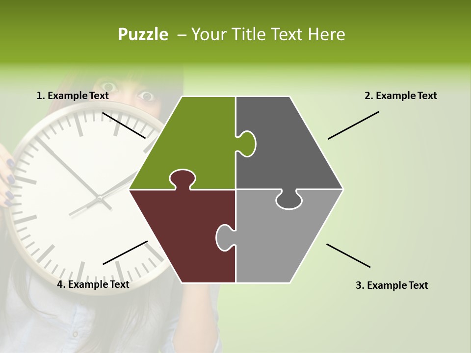 A Woman Holding A Large Clock Over Her Face PowerPoint Template