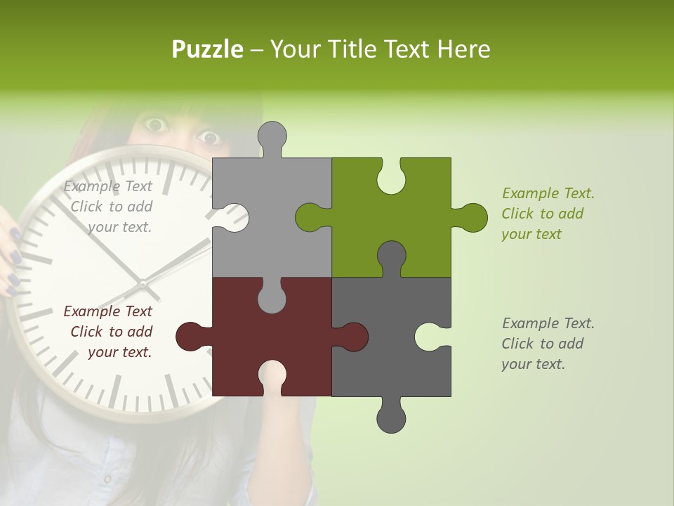 A Woman Holding A Large Clock Over Her Face PowerPoint Template